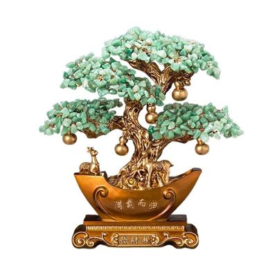 ACFFVBW Coiled Extension Cord, Feng Shui Money Tree Crystal Decoration - Fortune for Wealth and Prosperity, Spiritual Ornament for Home Office Decor Bonsai(Green,Medium)