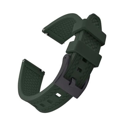 Diving Watch 18/20/22/24mm Double Diamond Pattern FKM Rubber WatchBands Quick Release Fluororubber WatchStrap(Green-Buckle2,22mm)