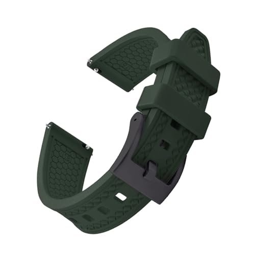 Diving Watch 18/20/22/24mm Double Diamond Pattern FKM Rubber WatchBands Quick Release Fluororubber WatchStrap(Green-Buckle2,22mm)