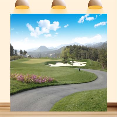 10X5ft Fabric Golf Course Backdrop Golf Sport Blue Sky Green Grass Lawn Background Party Decorations Photo Studio Props