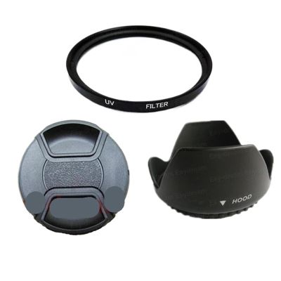 49 52 55 58 62 72 77 82 mm Glass UV Filter + Lens Hood + Lens Cap Kit for Canon for Nikon Camera Lenses Excellent(62mm)