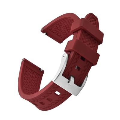 Diving Watch 18/20/22/24mm Double Diamond Pattern FKM Rubber WatchBands Quick Release Fluororubber WatchStrap(Red-Buckle1,24mm)