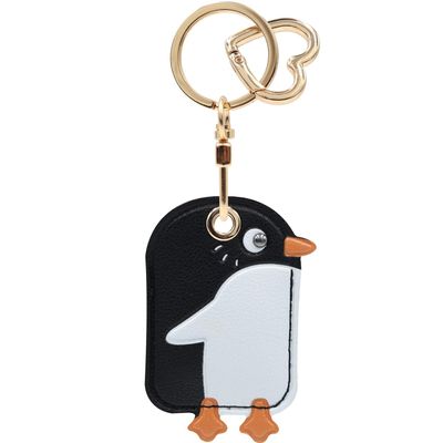 MC Fashion PU Leather Keychain Holder Case Compatible with AirTag, Cute Penguin Key Ring Charm GPS Tracker Case (Black)
