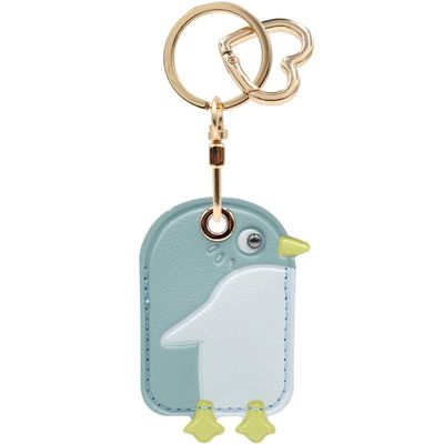 MC Fashion PU Leather Keychain Holder Case Compatible with AirTag, Cute Penguin Key Ring Charm GPS Tracker Case (Blue)