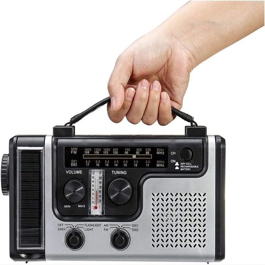 Portable Multifunction Solar Hand Crank Radio Emergency Weather with Flashlight, Reading Lamp Cellphone Charger and SOS Alarm