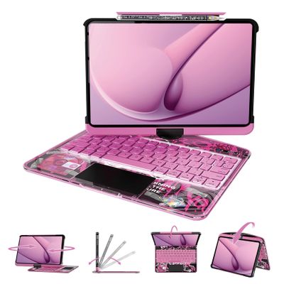 BLESSOURCE Transparent Case with Wireless Keyboard for 10.9in iPad 10th, 3-Brightness & 7-Color, 360Rotating,trackpad, Pencil Holder, Power Indicator, Pink(Without Stylus Pen)