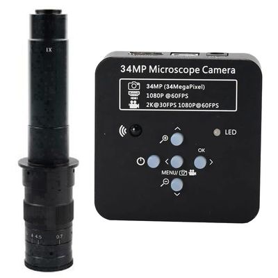 2025 34MP 2K 1080P 60FPS HDMI USB Industrial Digital Video Microscope Camera & 300X C-Mount Lens - Black