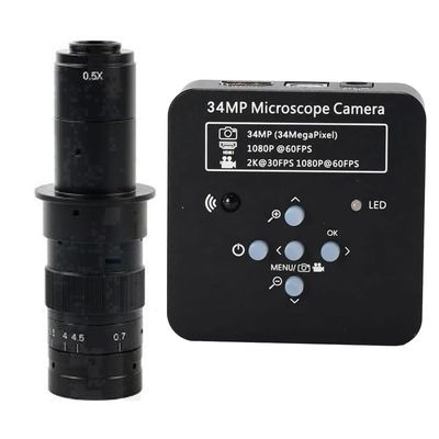 2025 34MP 2K 1080P 60FPS HDMI USB Industrial Digital Video Microscope Camera & 180X C-Mount Lens - Black