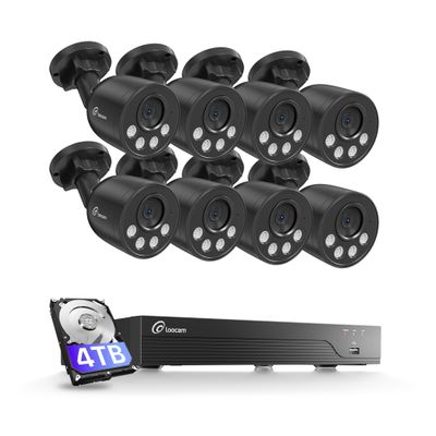 Loocam 16CH 8MP PoE Security Camera System, 4TB HDD 4K 8pcs PoE Cameas with AI Human/Vehicle Detection, H.265+ NVR with Night Vision, Wired Cameras for Home Security & Surveillance