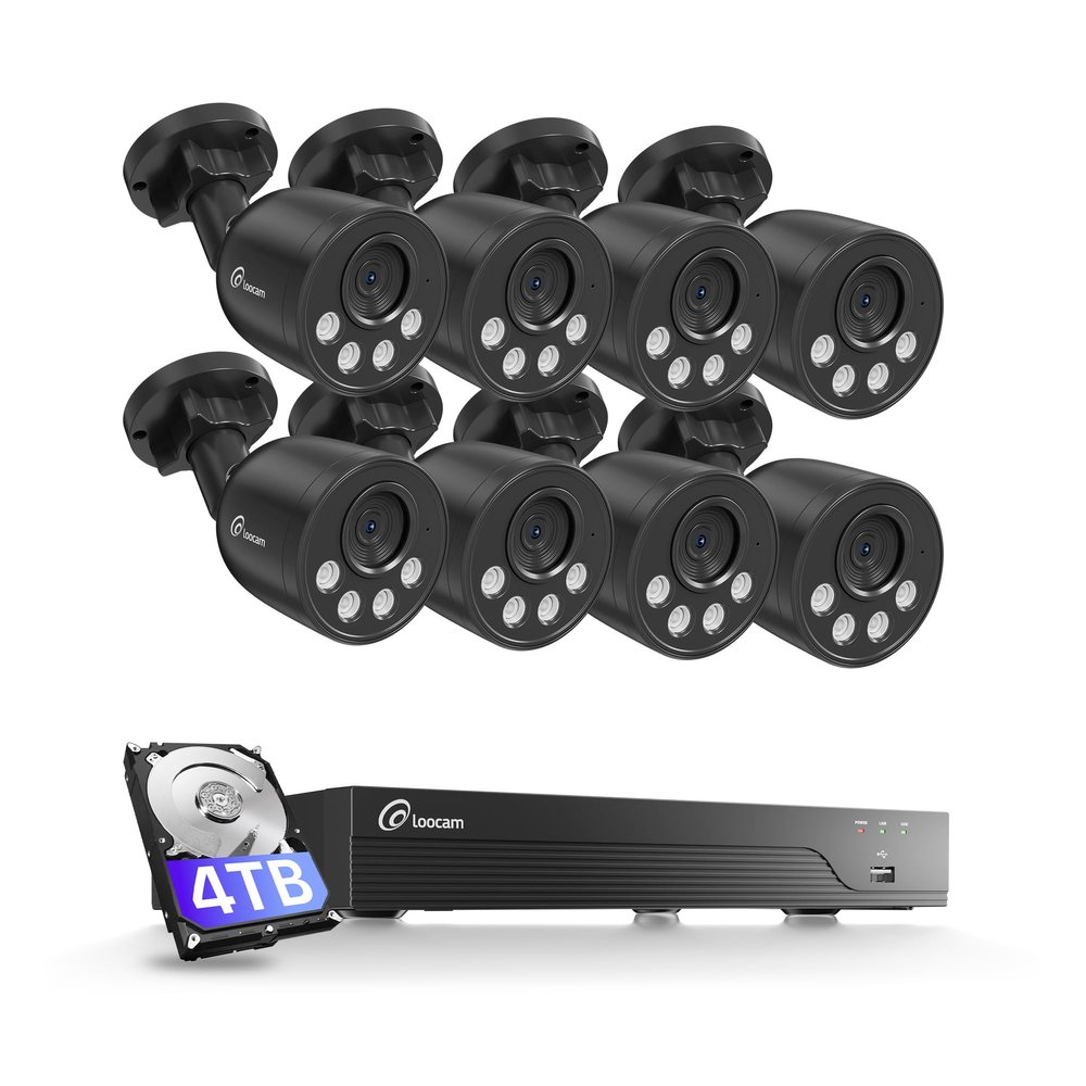 Loocam 16CH 8MP PoE Security Camera System, 4TB HDD 4K 8pcs PoE Cameas with AI Human/Vehicle Detection, H.265+ NVR with Night Vision, Wired Cameras for Home Security & Surveillance
