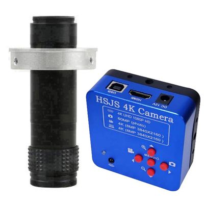 20205 HSJS 4K 60MP HDMI USB Industrial Video Microscope Camera For Phone PCB Repair & 120X C-Mount Lens