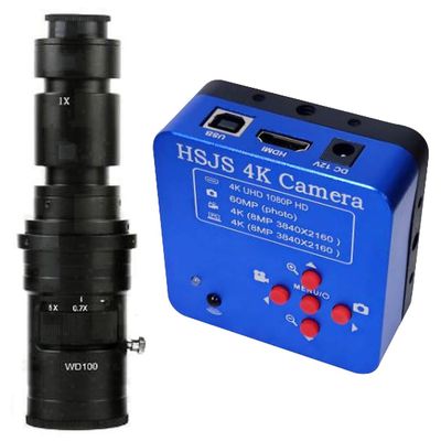 20205 HSJS 4K 60MP HDMI USB Industrial Video Microscope Camera For Phone PCB Repair & 500X C-Mount Lens