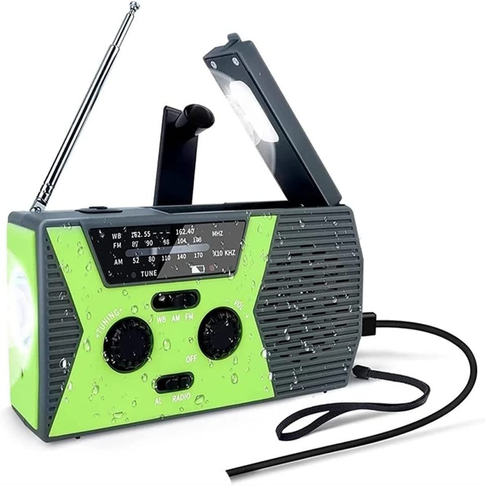 Emergency Weather Radio Am/Fm, 2000Mah Hand Crank Wind up Solar with Led Flashlight Sos Alarm Cellphone Charger for Outdoor Camping Survival