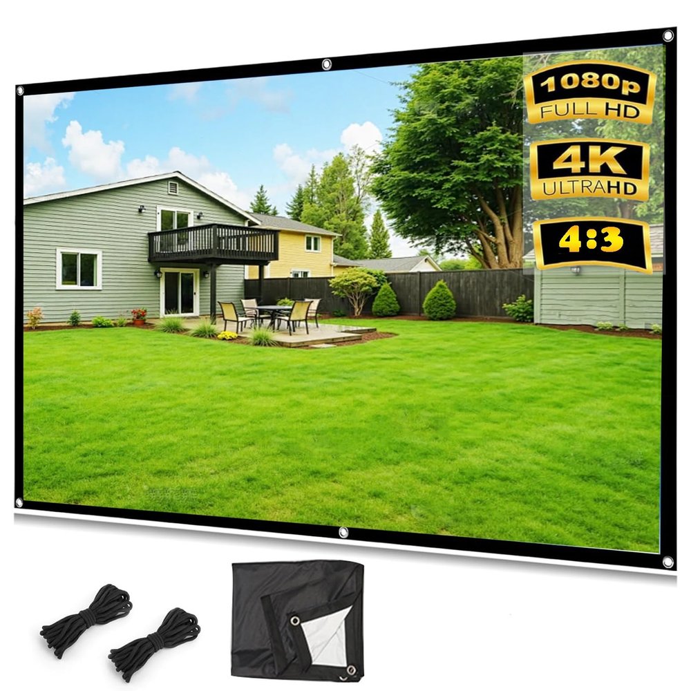 60-200 inch Projector Screen,Black Backing Anti-Crease Movies Screen, 4:3 Foldable Portable Projection Screen for Indoor Outdoor(84inch(170x128cm))