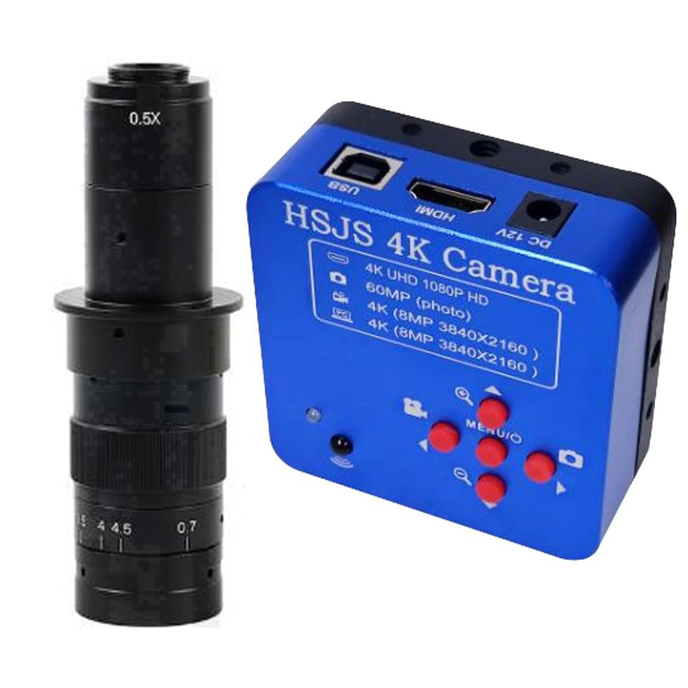 20205 HSJS 4K 60MP HDMI USB Industrial Video Microscope Camera For Phone PCB Repair & 180X C-Mount Lens