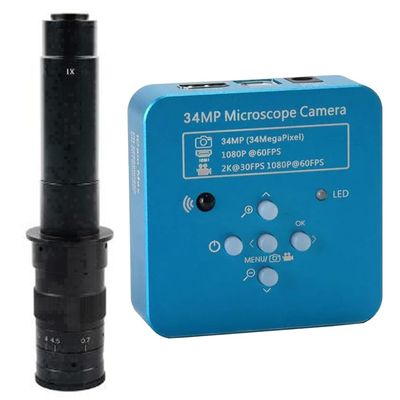 2025 34MP 2K 1080P 60FPS HDMI USB Industrial Digital Video Microscope Camera & 300X C-Mount Lens - Blue