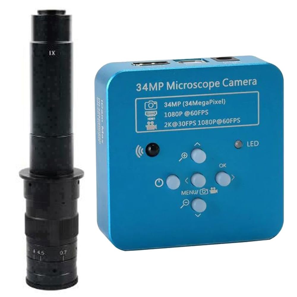 2025 34MP 2K 1080P 60FPS HDMI USB Industrial Digital Video Microscope Camera & 300X C-Mount Lens - Blue