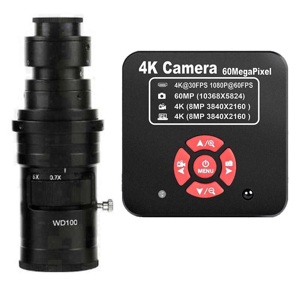20205 NEW 4K 60MP HDMI USB TF Industrial Video Microscope Camera For Phone PCB Repair & 200X C-Mount Lens
