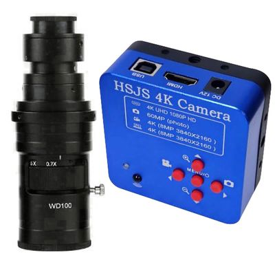 20205 HSJS 4K 60MP HDMI USB Industrial Video Microscope Camera For Phone PCB Repair & 200X C-Mount Lens