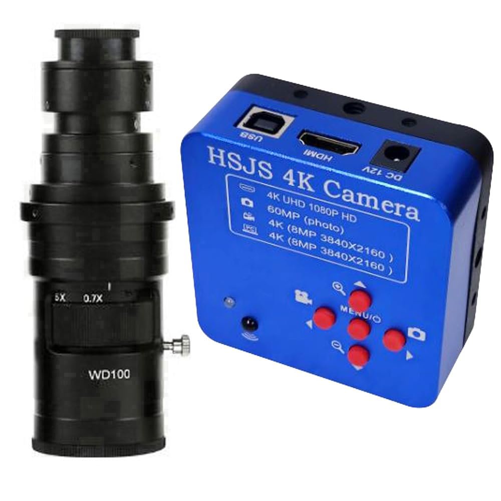 20205 HSJS 4K 60MP HDMI USB Industrial Video Microscope Camera For Phone PCB Repair & 200X C-Mount Lens