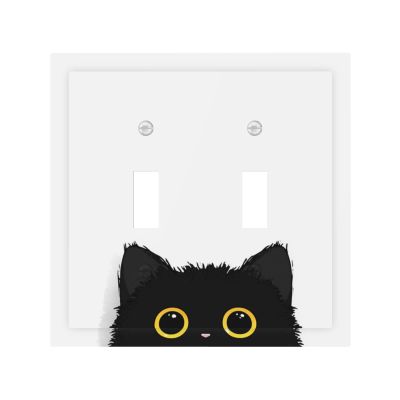 Adorable Cartoon Black Cat Pattern Double Toggle Wall Plate Switch Decorative Panel Electrical Socket Plate Suitable For Bathroom Kitchen Living Room Bedroom