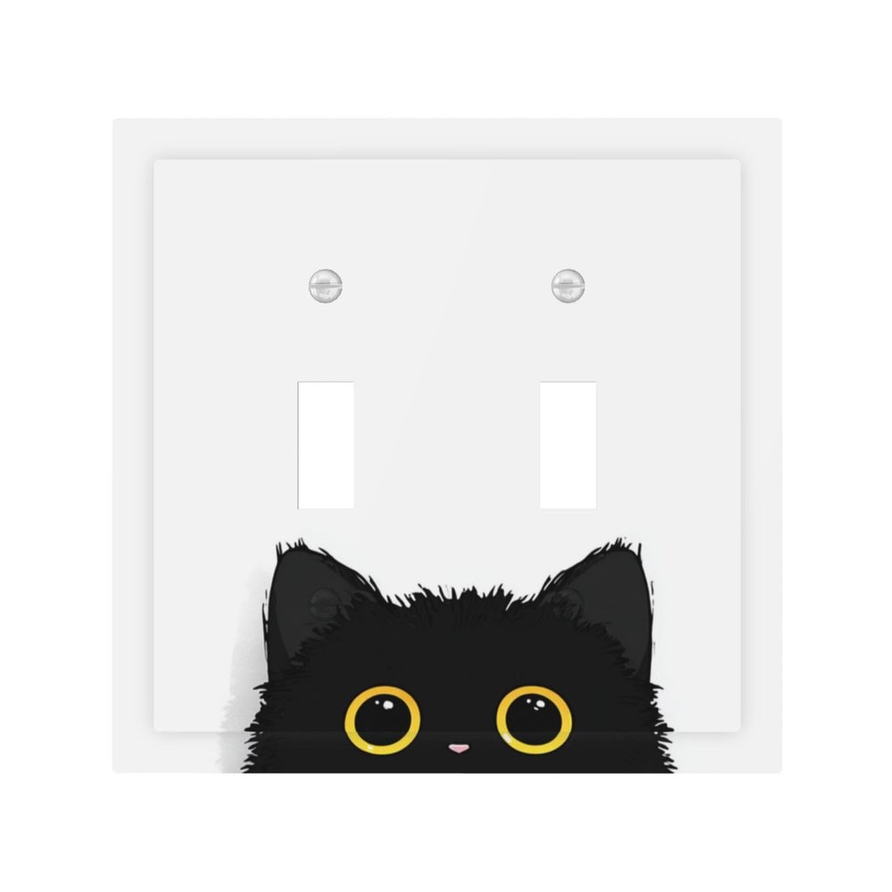 Adorable Cartoon Black Cat Pattern Double Toggle Wall Plate Switch Decorative Panel Electrical Socket Plate Suitable For Bathroom Kitchen Living Room Bedroom