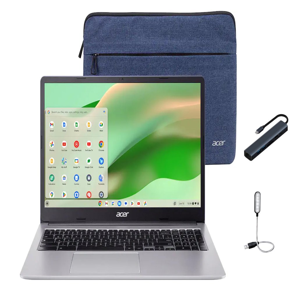 acer Chromebook 315 15.6 inch FHD Laptop, Intel Celeron N4500, 1.1GHz, 4GB RAM, 64GB eMMC, SD Card Reader, Protective Sleeve Included, Chrome OS, Silver with HEXAccessories