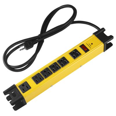 CCCEI Heavy Duty Power Strip Surge Protector - 6 Outlet Industrial Strip with 15A, 1200 Joules - ETL Listed Metal for Shop, Workshop, Garden (4FT, Yellow)