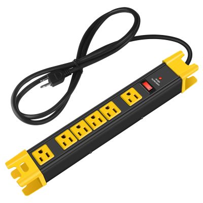 CCCEI Heavy Duty Power Strip Surge Protector - 6 Outlet Industrial Strip with 15A, 1200 Joules - ETL Listed Metal for Shop, Workshop, Garden (25FT, Black)