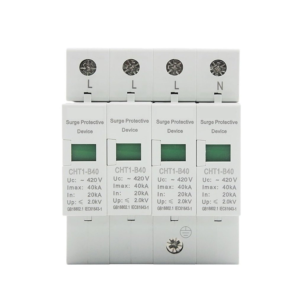 AC SPD 4P 20KA~40KA House Surge Protector Din Rail Mounting Lightning Protection Arrester Device for Solar Photovoltaic System
