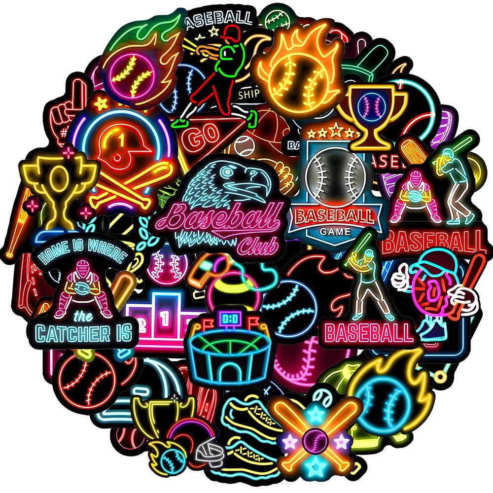 120PCS Neon Baseball Stickers Neon Sports Theme Stickers, Baseball Party Favors Sports Party Gifts Decorations Basketball Vinyl Decals for Water Bottles Laptop Luggage Helmet Skateboard Guitar