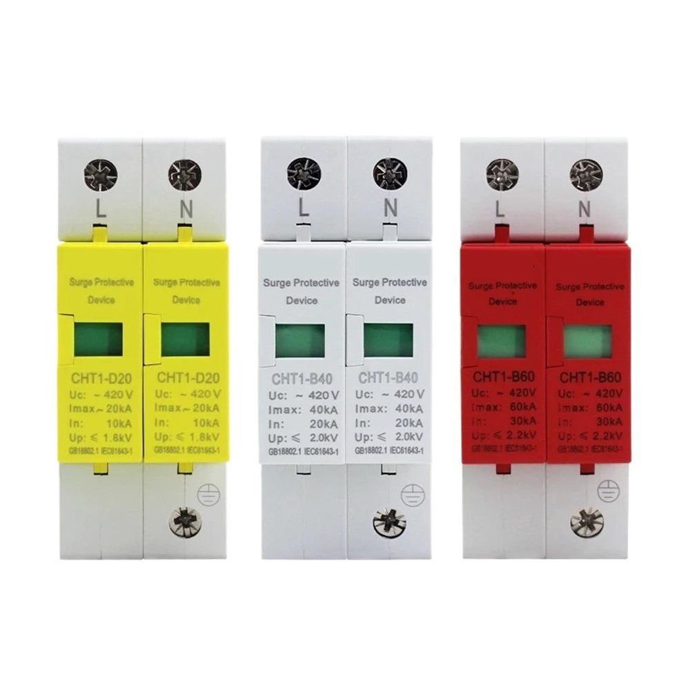 AC SPD 2P House Surge Protector Device Lightning Protection Surge Arrester AC420V 20KA 40KA 60KA for Solar Photovoltaic System(10kA-20kA)