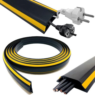 10ft Rubber Floor Cord Covers Cable Protector, Heavy Duty Wire Organizer Hider Cord Cavity Concealer for Home Office Outdoor Indoor (Black Yellow)