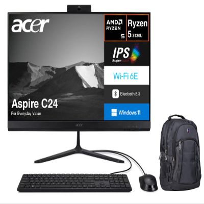 Acer Aspire C24 Everyday Value All-in-One 23.8" IPS FHD Display (AMD Ryzen 5 7430U, 64GB DDR4, 512GB PCIe SSD, AMD Radeon, WiFi 6E, Webcam, Bluetooth 5.3, Win 11 Home) w/Premium Backpack