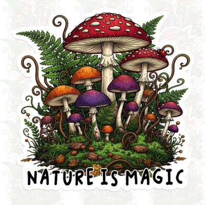 Nature is Magic Sticker Forest Natural Beauty Earth Lover Inspired Floral Decal Waterproof Die Cut Vinyl & Transparent DTF Decal for Laptop Helmet Car Cup Phone Tablet for Male Female