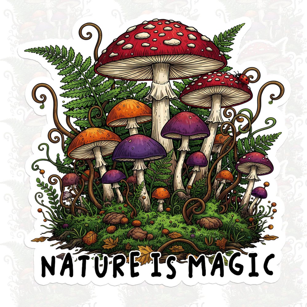 Nature is Magic Sticker Forest Natural Beauty Earth Lover Inspired Floral Decal Waterproof Die Cut Vinyl & Transparent DTF Decal for Laptop Helmet Car Cup Phone Tablet for Male Female