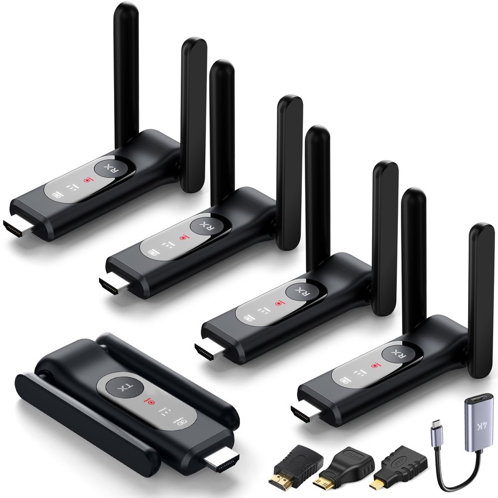 Wireless HDMI Transmitter and 4 Receivers,Up to 8 RXs,Extender Plug and Play,165FT,Smart Thermal Control,LED Display,2.4+5.8GHz Wirelessly Expansion from Laptop/PC/Cable Box to Multiple TVs/Projectors