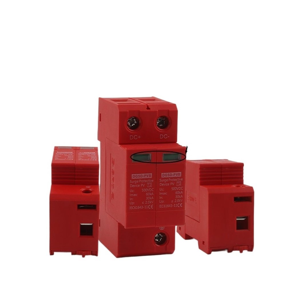 20/40/60KA 2P DC SPD Din Rail Lightning Surge Protector Low-Voltage Arrester Device 500/600/800/1000V PV Outdoor Power Protect(500V,20-40KA)