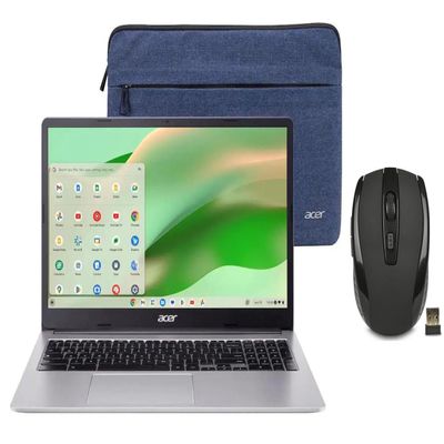 acer Chromebook 15.6" Full HD Laptop | Intel Celeron N4500 | Integrated UHD Graphics | Protective Sleeve| Silver | 4GB RAM | 64GB SSD | Chrome OS | Bundle with Wireless Mouse