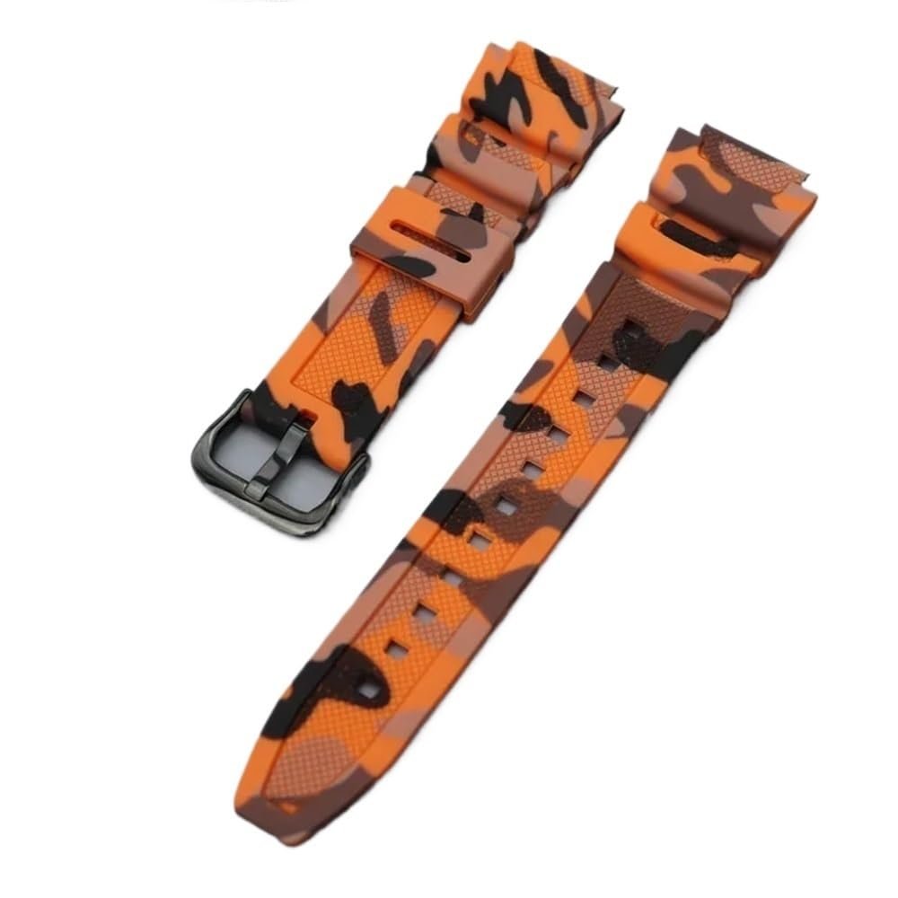 18mm Soft Rubber Sport Sweat-proof Watchband Fit for Casio W-218H/AE1200/1000W/1300/W-800H/216H/735H(Camouflage Orange)