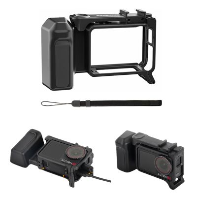 SZZCNOX Camera Cage for DJI Action 5 Pro/4/3 Action Camera Housing Case, Integrated Street Photography Handle Protective Frame Cage with Cold Shoe Mount for Light/Microphone