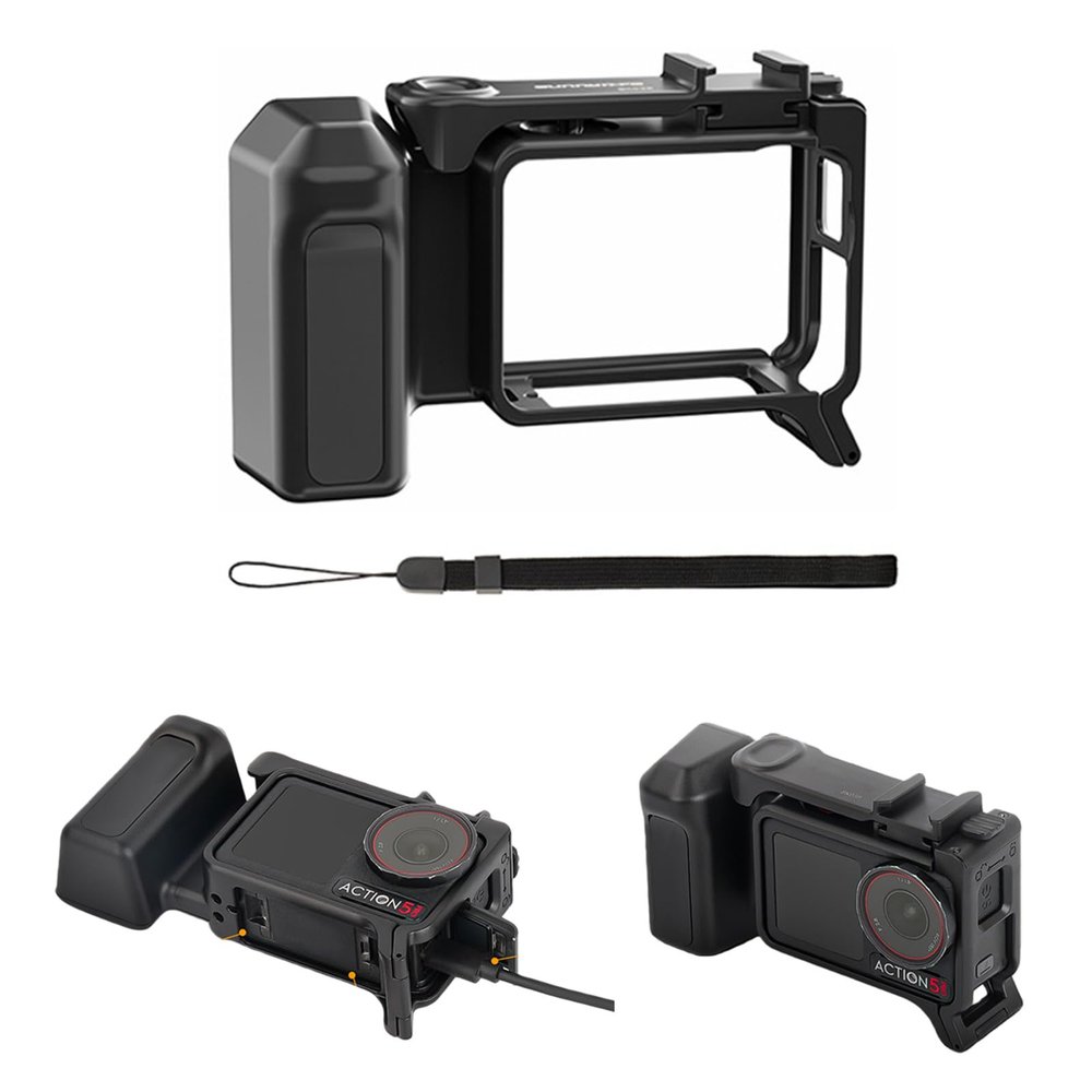 SZZCNOX Camera Cage for DJI Action 5 Pro/4/3 Action Camera Housing Case, Integrated Street Photography Handle Protective Frame Cage with Cold Shoe Mount for Light/Microphone