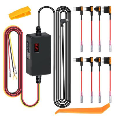 Dash Cam Hardwire Kit, 12V-24V to 5V/3A with Voltage Display 24/7 Parking Mode Acc Detection 3-Level Low Voltage Protection (11.6V/12V/12.4V) Car Dash Camera Charger Power Cord