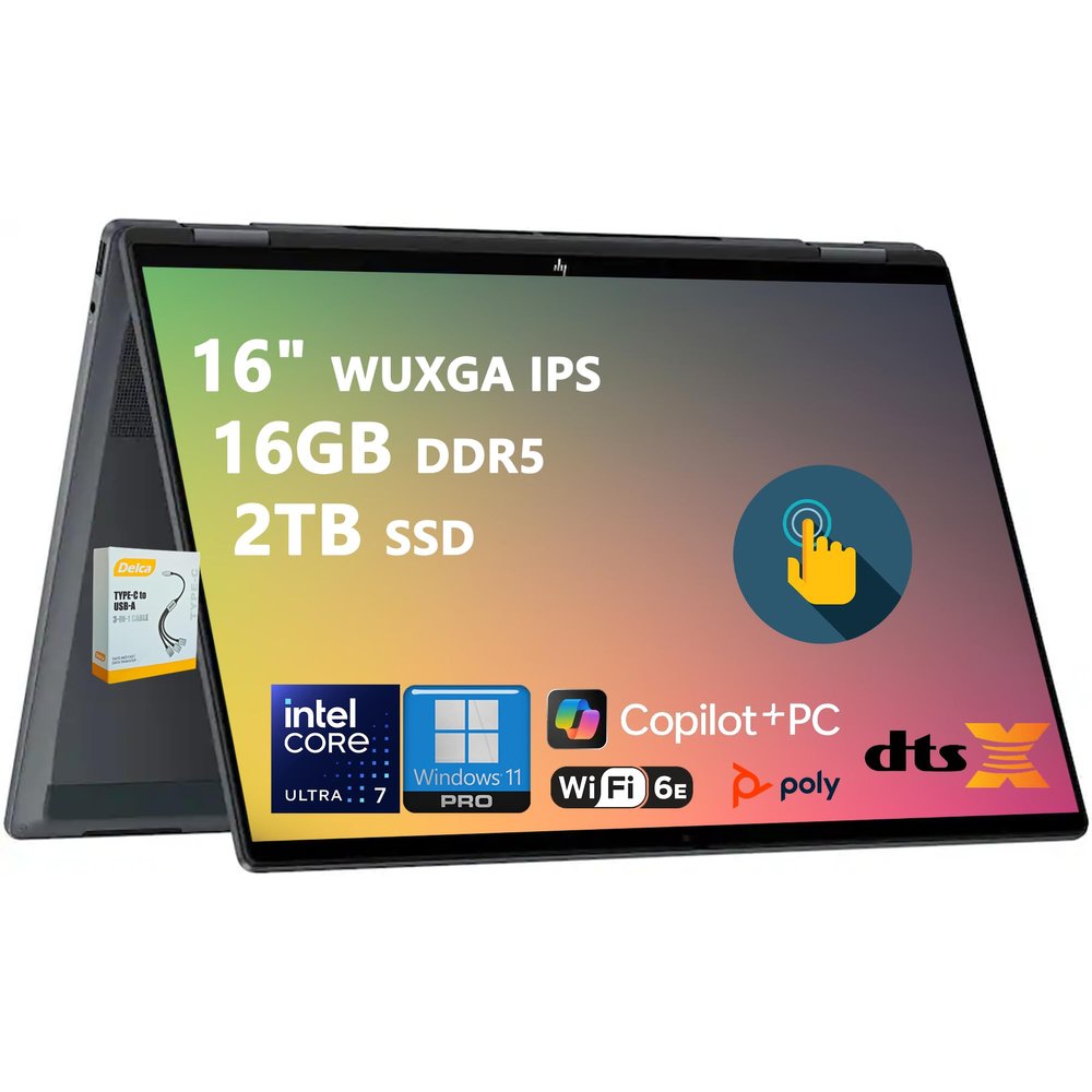 HP OmniBook X Flip 2-in-1 Laptop | 16" WUXGA IPS Touch | Intel 8-Core Ultra 7 256V | 16GB DDR5 2TB SSD | Copilot+ AI PC for Creator Designer Business Professional Win11 Pro w/DLCA Accessory