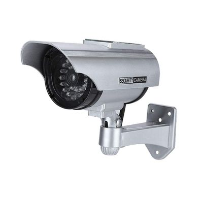Solar Powered Fake Camera, Dummy Security Camera, Outdoor CCTV Surveillance with Red LED Record Light, Adjustable Pivot System for Indoor and Outdoor Use, Realistic ABS Design (Silver)