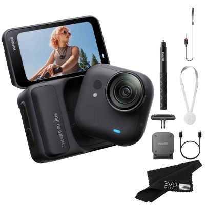 Insta360 GO Ultra Standard Bundle Midnight Black- Tiny Mighty Hands-Free 4K Cam, Lightweight, Low Light Excellence, Mount Anywhere| Bundle Includes Selfie Stick, Quick Release Mount
