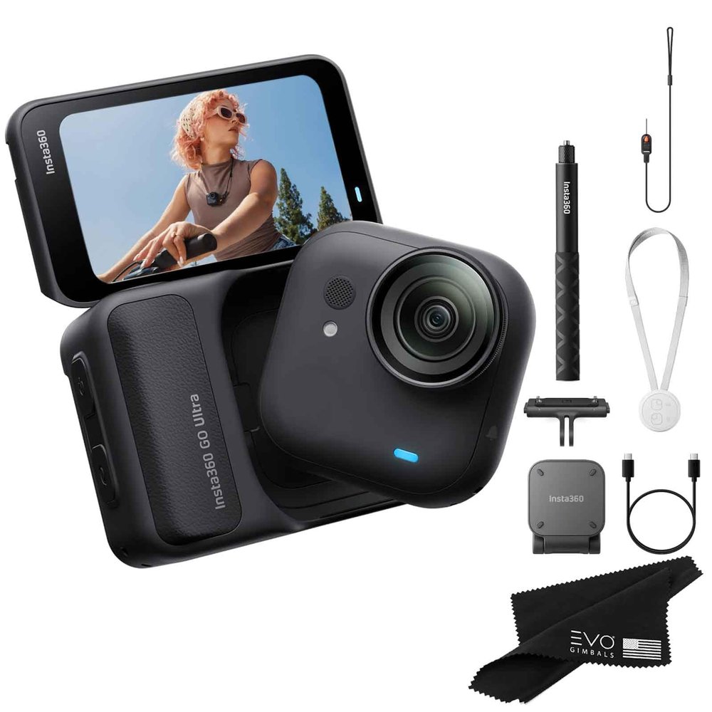 Insta360 GO Ultra Standard Bundle Midnight Black- Tiny Mighty Hands-Free 4K Cam, Lightweight, Low Light Excellence, Mount Anywhere| Bundle Includes Selfie Stick, Quick Release Mount