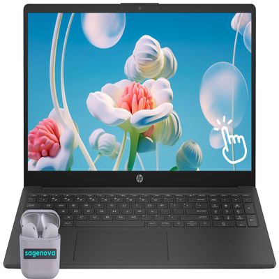 HP 15.6" Touchscreen Laptop Computer, Windows 11 Home 16GB RAM 1TB SSD, AMD Ryzen 7 5825U, FHD 1920 x 1080 IPS LED Display, Numeric Keypad, Camera Privacy Shutter, SageNova Earphones, Black