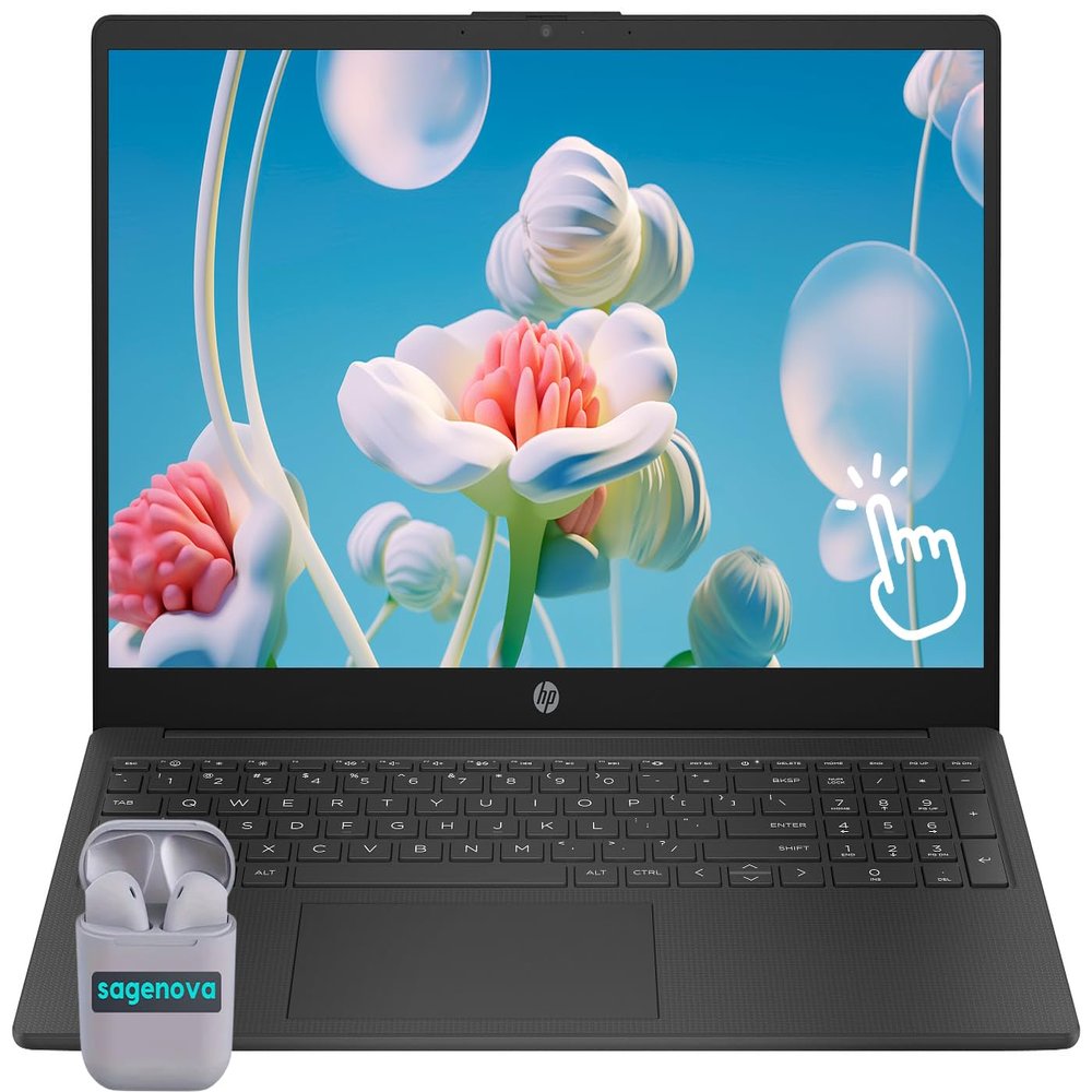 HP 15.6" Touchscreen Laptop Computer, Windows 11 Home 16GB RAM 1TB SSD, AMD Ryzen 7 5825U, FHD 1920 x 1080 IPS LED Display, Numeric Keypad, Camera Privacy Shutter, SageNova Earphones, Black