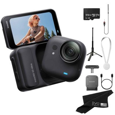 Insta360 GO Ultra Standard Bundle Midnight Black- Tiny Mighty Hands-Free 4K Cam, Lightweight, Low Light Excellence| Bundle Includes 2 in 1 Tripod Selfie Stick, Quick Release Mount, 512GB Card